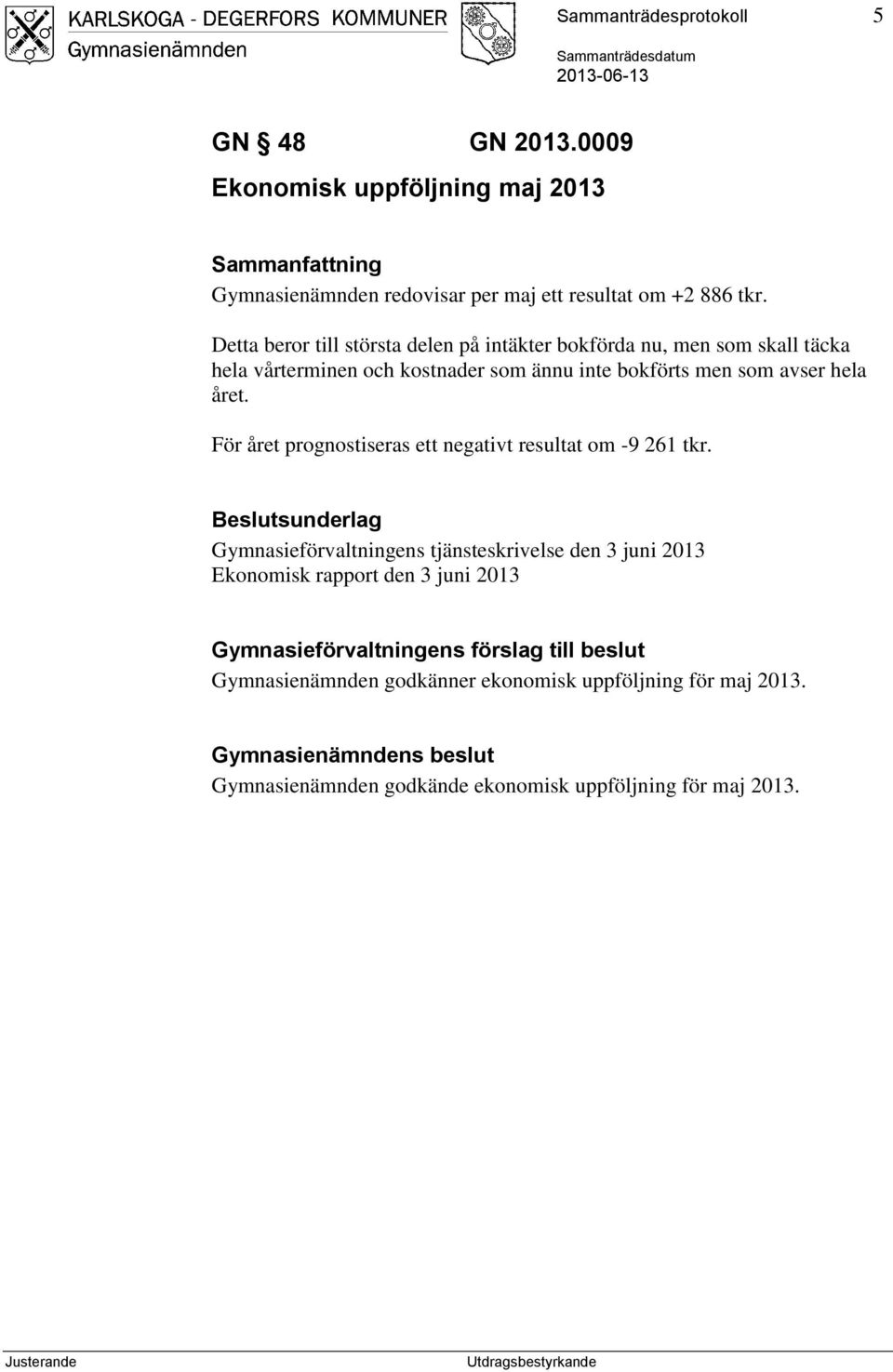 För året prognostiseras ett negativt resultat om -9 261 tkr.