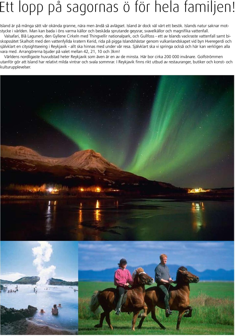 Valsafari, Blå Lagunen, den Gyllene Cirkeln med Thingvellir nationalpark, och Gullfoss - ett av Islands vackraste vattenfall samt biskopssätet Skalholt med den vattenfyllda kratern Kerid, rida på