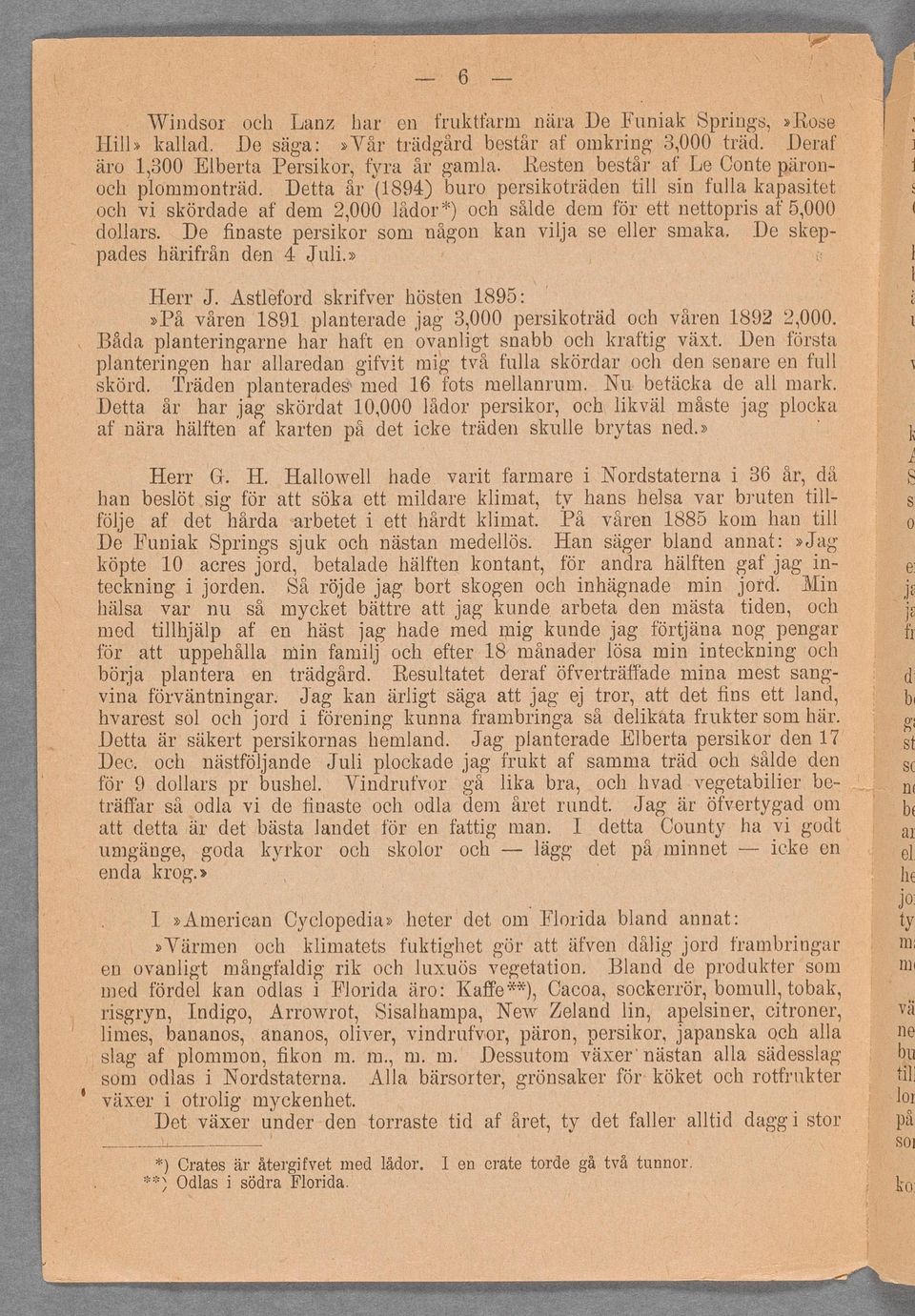 våren 1891 skrfver hösten v 1895: Våren 1892 2000 panterade jag 3000 perskoträd Den sta växt snabb krtg Båda panterngarne har ht en ovangt den senare en fu har aaredan mg två fua skördar panterngen
