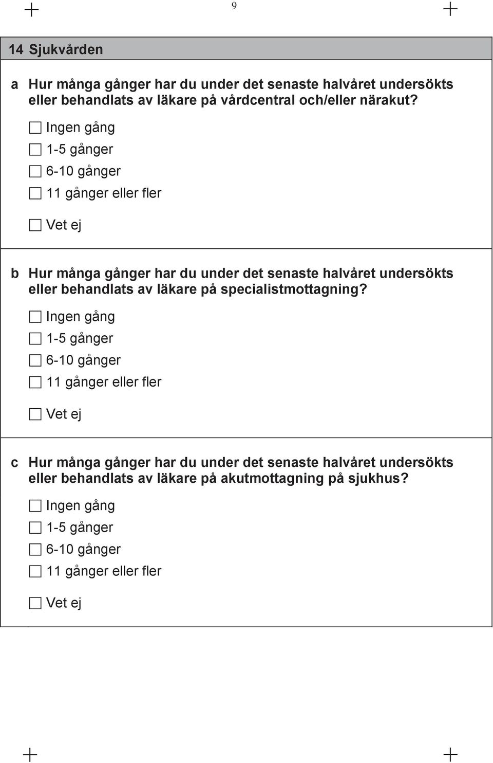 gång 1-5 gånger 6-10 gånger 11 gånger eller fler b Hur många gånger har du under det senaste halvåret undersökts eller behandlats