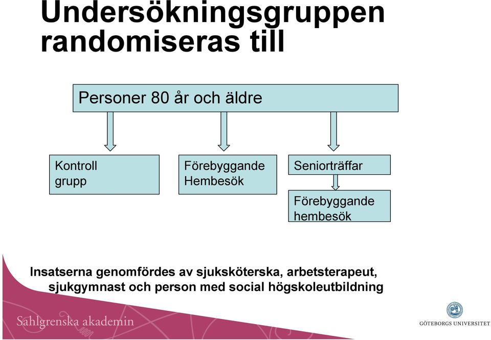 Förebyggande hembesök Insatserna genomfördes av