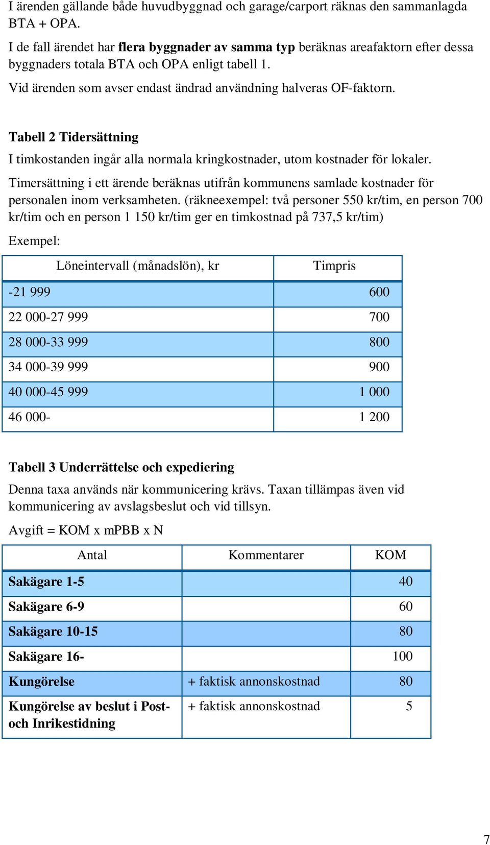 Tabell 2 Tidersättning I timkostanden ingår alla normala kringkostnader, utom kostnader för lokaler.