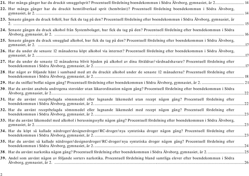 Procentuell fördelning efter boendekommun i Södra Älvsborg, gymnasiet, år 2.... 15 24. Senaste gången du drack alkohol från Systembolaget, hur fick du tag på den?