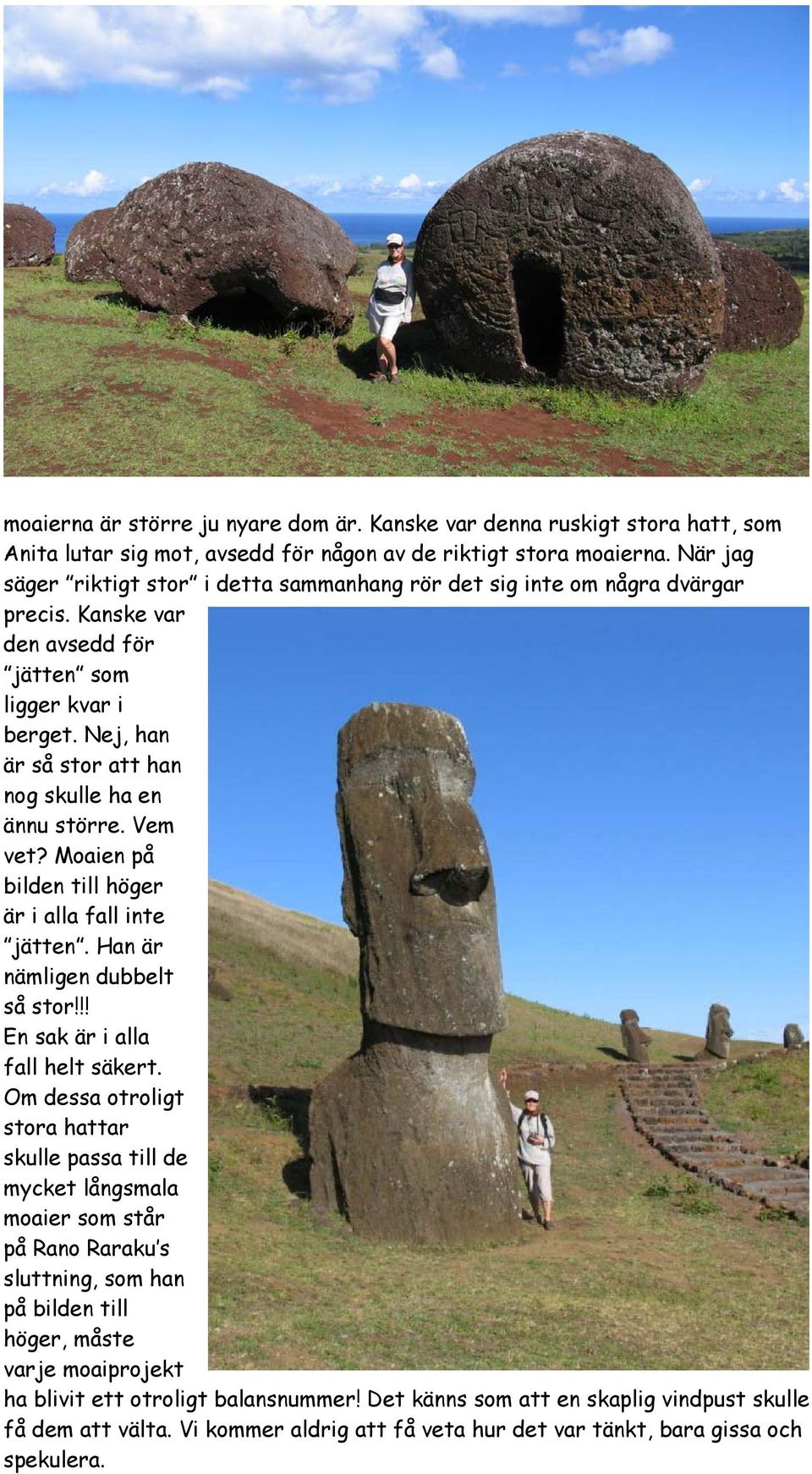Nej, han är så stor att han nog skulle ha en ännu större. Vem vet? Moaien på bilden till höger är i alla fall inte jätten. Han är nämligen dubbelt så stor!!! En sak är i alla fall helt säkert.