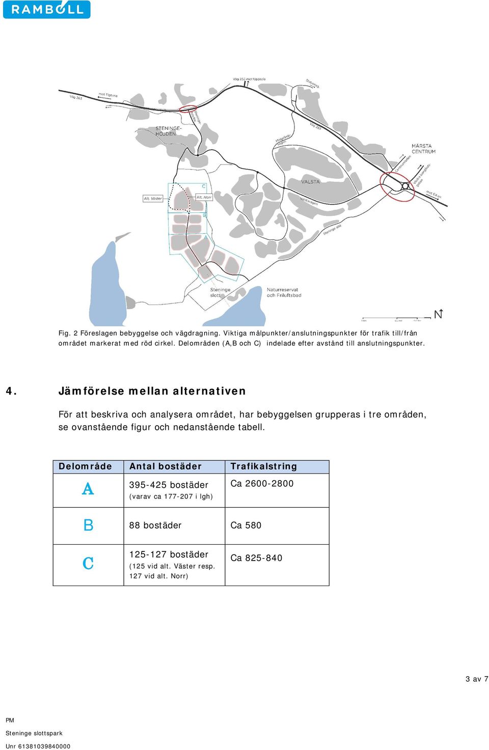 Jämförelse mellan alternativen För att beskriva och analysera området, har bebyggelsen grupperas i tre områden, se ovanstående figur och