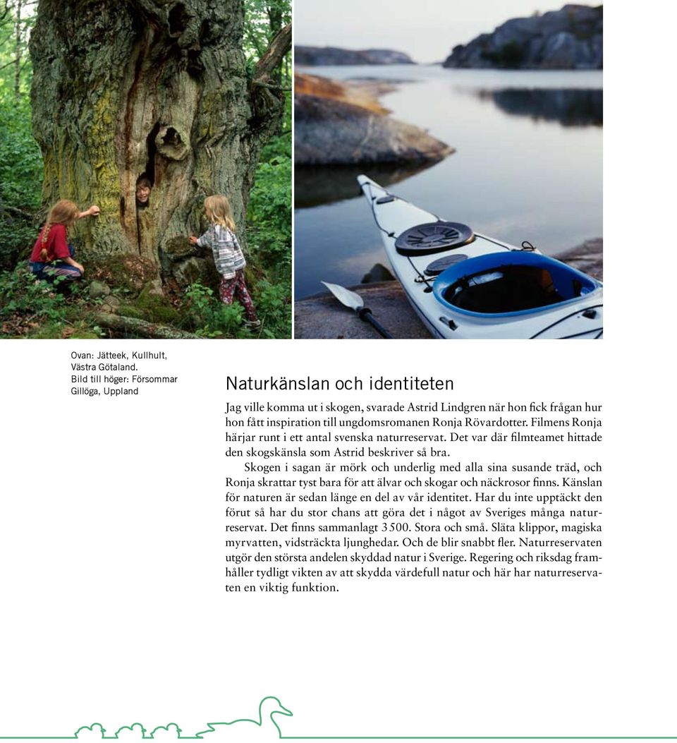 Rövardotter. Filmens Ronja härjar runt i ett antal svenska naturreservat. Det var där filmteamet hittade den skogskänsla som Astrid beskriver så bra.