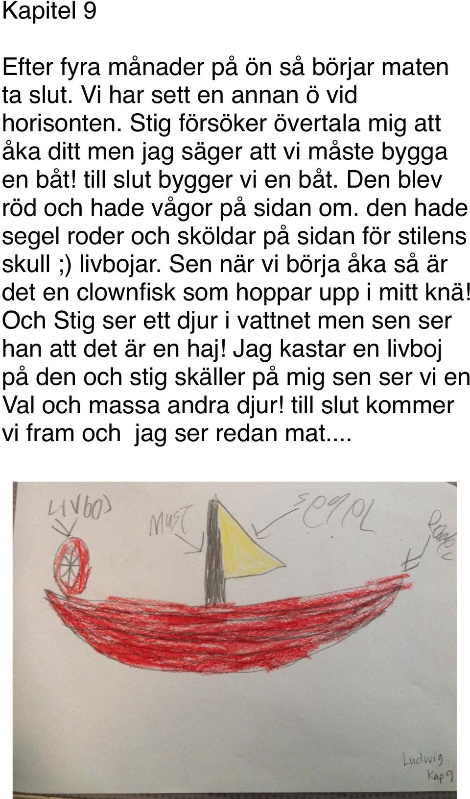 den hade segel roder och sköldar på sidan för stilens skull ;) livbojar. Sen när vi börja åka så är det en clownfisk som hoppar upp i mitt knä!