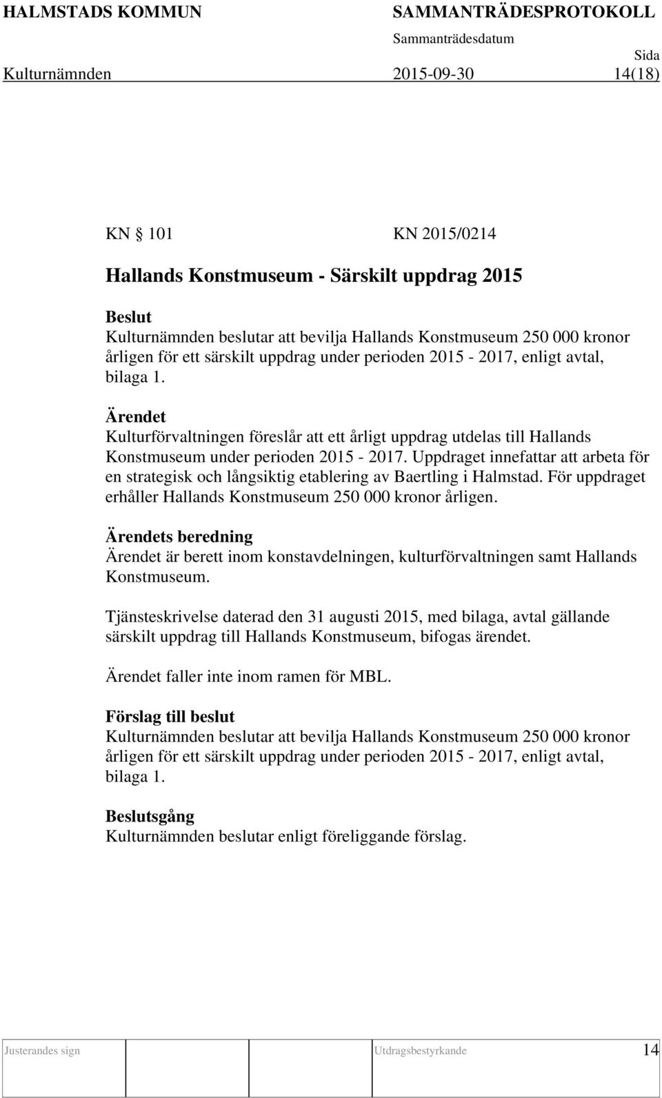 Uppdraget innefattar att arbeta för en strategisk och långsiktig etablering av Baertling i Halmstad. För uppdraget erhåller Hallands Konstmuseum 250 000 kronor årligen.