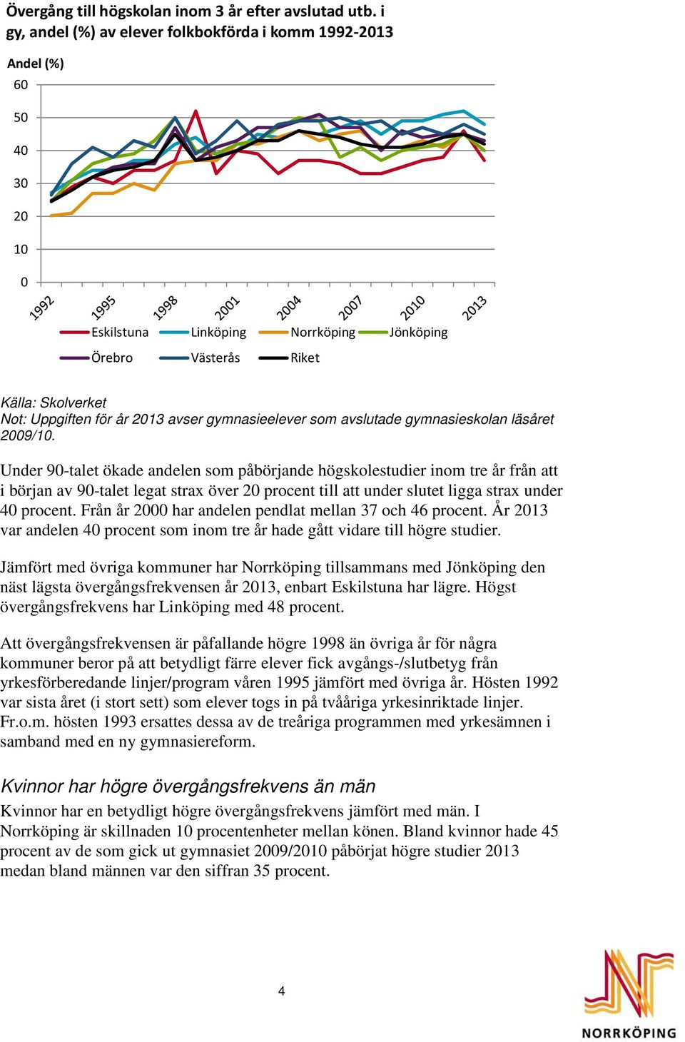 gymnasieskolan läsåret 9/. Under 9-talet ökade andelen som påbörjande högskolestudier inom tre år från att i början av 9-talet legat strax över procent till att under slutet ligga strax under procent.