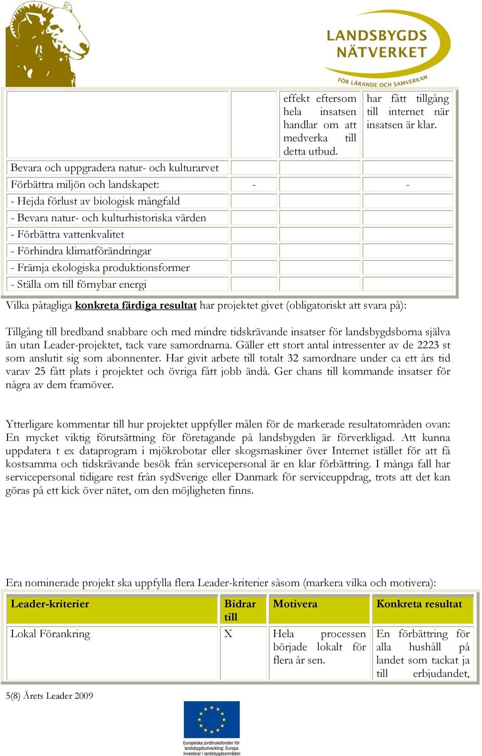 Förhindra klimatförändringar - Främja ekologiska produktionsformer - Ställa om till förnybar energi Vilka påtagliga konkreta färdiga resultat har projektet givet (obligatoriskt att svara på):