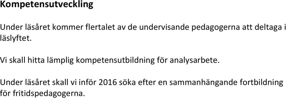 Vi skall hitta lämplig kompetensutbildning för analysarbete.