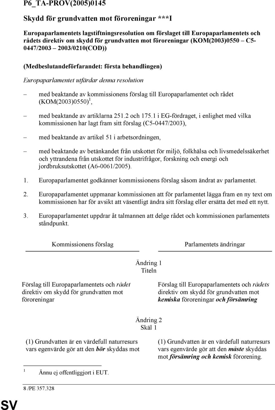 Europaparlamentet och rådet (KOM(2003)0550) 1, med beaktande av artiklarna 251.2 och 175.