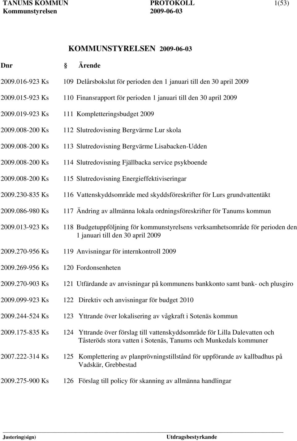008-200 Ks 113 Slutredovisning Bergvärme Lisabacken-Udden 2009.008-200 Ks 114 Slutredovisning Fjällbacka service psykboende 2009.008-200 Ks 115 Slutredovisning Energieffektiviseringar 2009.