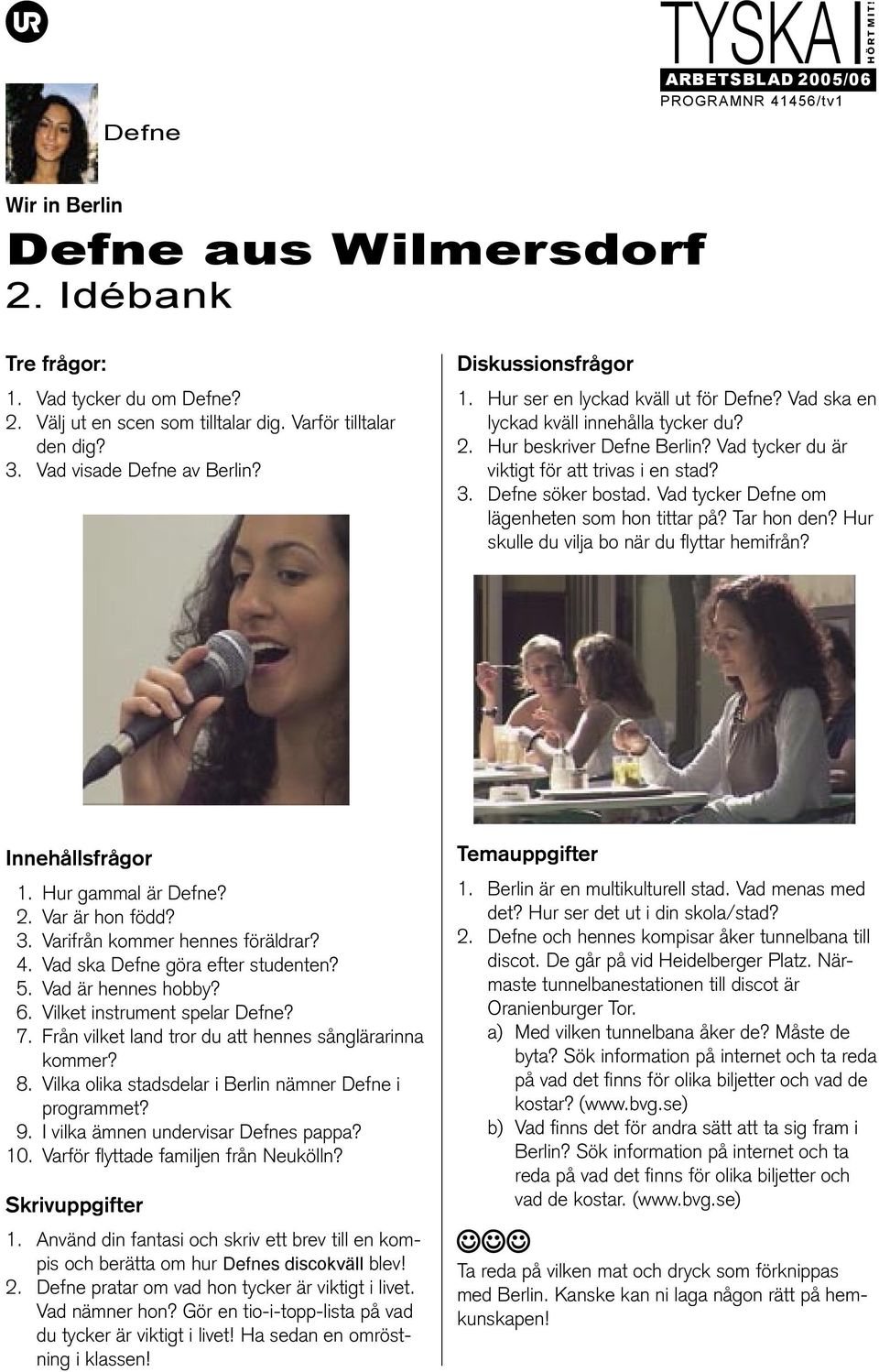 Vad tycker Defne om lägenheten som hon tittar på? Tar hon den? Hur skulle du vilja bo när du flyttar hemifrån? Innehållsfrågor 1. Hur gammal är Defne? 2. Var är hon född? 3.