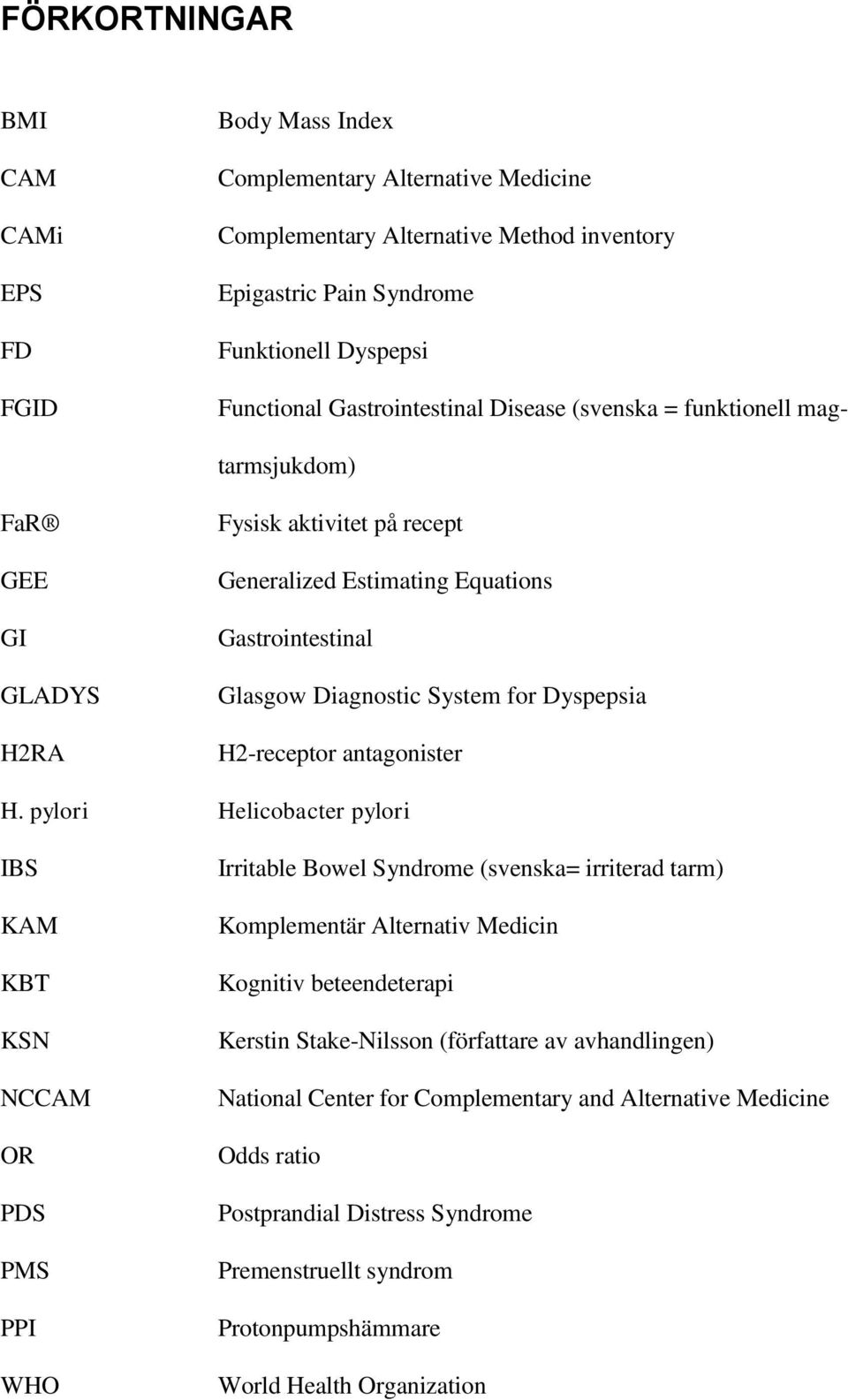 pylori IBS KAM KBT KSN NCCAM OR PDS PMS PPI WHO Fysisk aktivitet på recept Generalized Estimating Equations Gastrointestinal Glasgow Diagnostic System for Dyspepsia H2-receptor antagonister