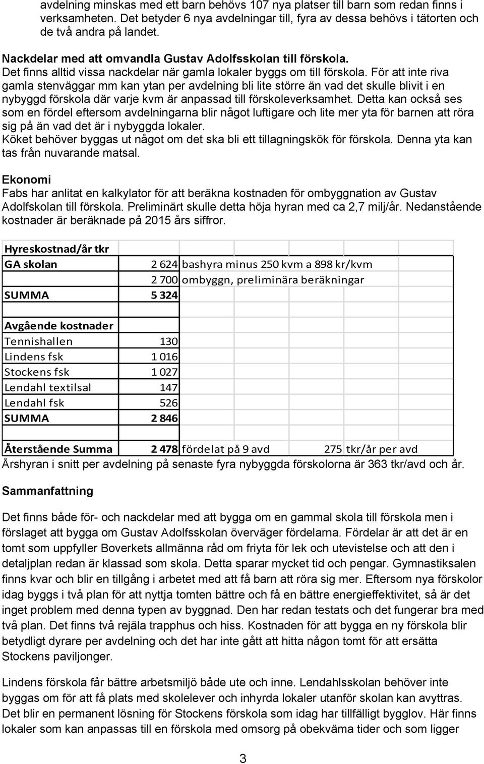 För att inte riva gamla stenväggar mm kan ytan per avdelning bli lite större än vad det skulle blivit i en nybyggd förskola där varje kvm är anpassad till förskoleverksamhet.