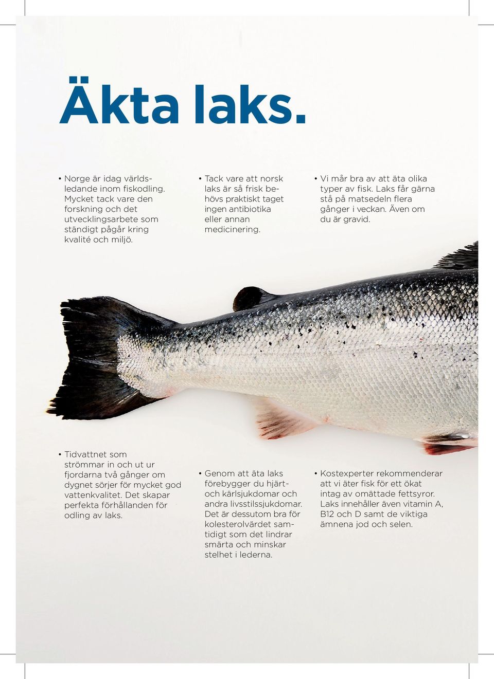 Tack vare att norsk laks är så frisk be hövs praktiskt taget ingen antibiotika eller annan medicinering. Vi mår bra av att äta olika typer av fisk.