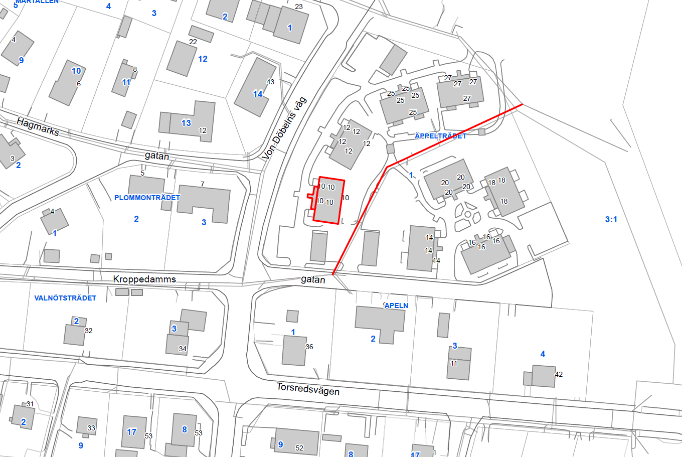 2.13 Fastigheten Äppelträdet 1 Figur 25 Ledningssträcka 13 i Torsred (röd sträcka avser