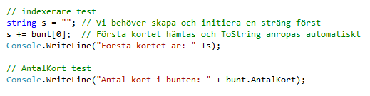 Klassen Kortbunt Egenskaper Metoden Count från klassen List returnerar antal element i listan En indexe