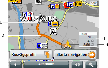 8 Arbeta med karta 8.1 Kartmaterial MobileNavigator 6 kan endast arbeta med en karta i taget, även om flera kartor finns på minneskortet i navigationsenheten.