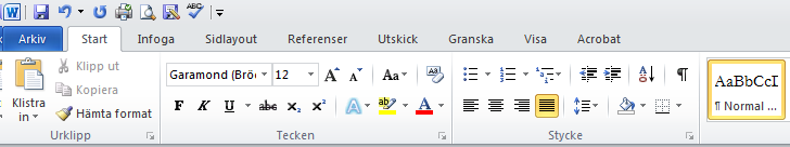 Fotnotsreferensen infogar du med i fliken Referenser, och sedan kommandot Infoga fotnot längst upp på skärmen. Du markerar Infoga fotnot med vänster musknapp (knappen färgas då gul).