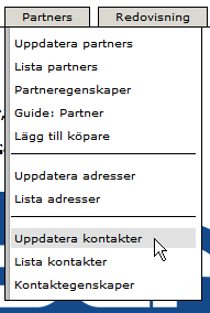 Senast uppdaterat: 2011-07-02 Introduktion till Exder Sida 38 av 61 10 Kontakter Era kontakter hanteras via menyn Partners. Kontakter kan vara länkade till partners men behöver inte vara det.