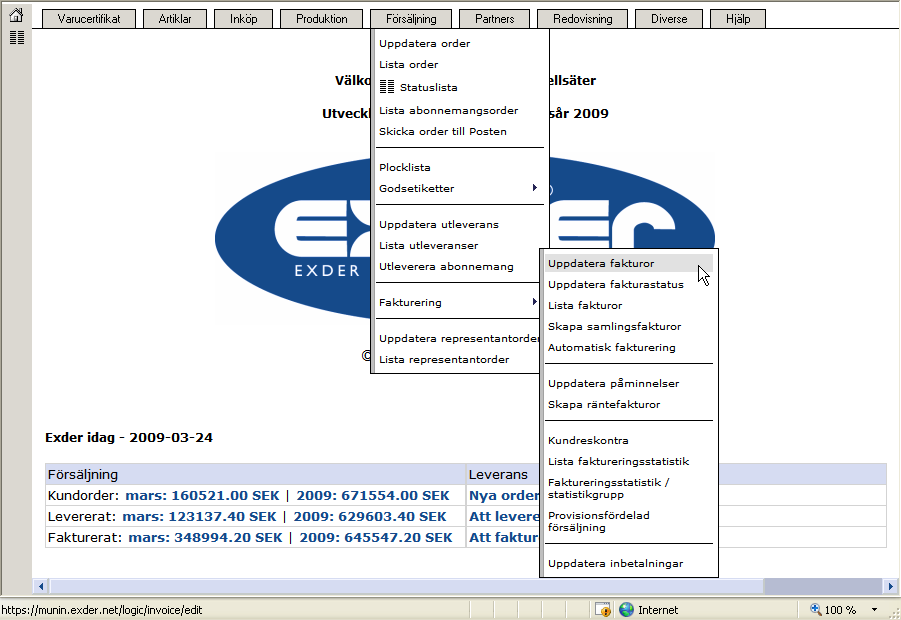 Senast uppdaterat: 2011-07-02 Introduktion till Exder Sida 9 av 61 Ovan ser vi hur det ser ut med kompatibilitetsläget aktiverat. 2.3 Köra Exder i andra webbläsare, nya menyer.