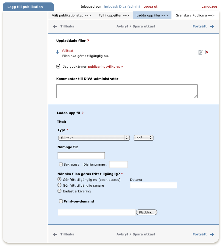 Ta bort den felaktiga filen genom att klicka på det röda krysset X bredvid filen. Ladda sedan upp pdf-filen från din dator. 1.