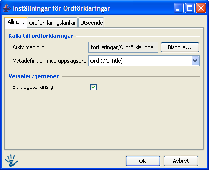 6.12 Ordförklaringar Om man har aktiverat ordförklaringar så markeras de ord som finns förklarade med en viss färg (i detta fall grönt). Klickar man på länken öppnas förklaringen i ett nytt fönster.