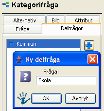 OBS! Första gången man skall lägga till ett alternativ går det inte att klicka på plustecknet. Då får man högerklicka på Frågan ( Välj skola ) och välja Ny.