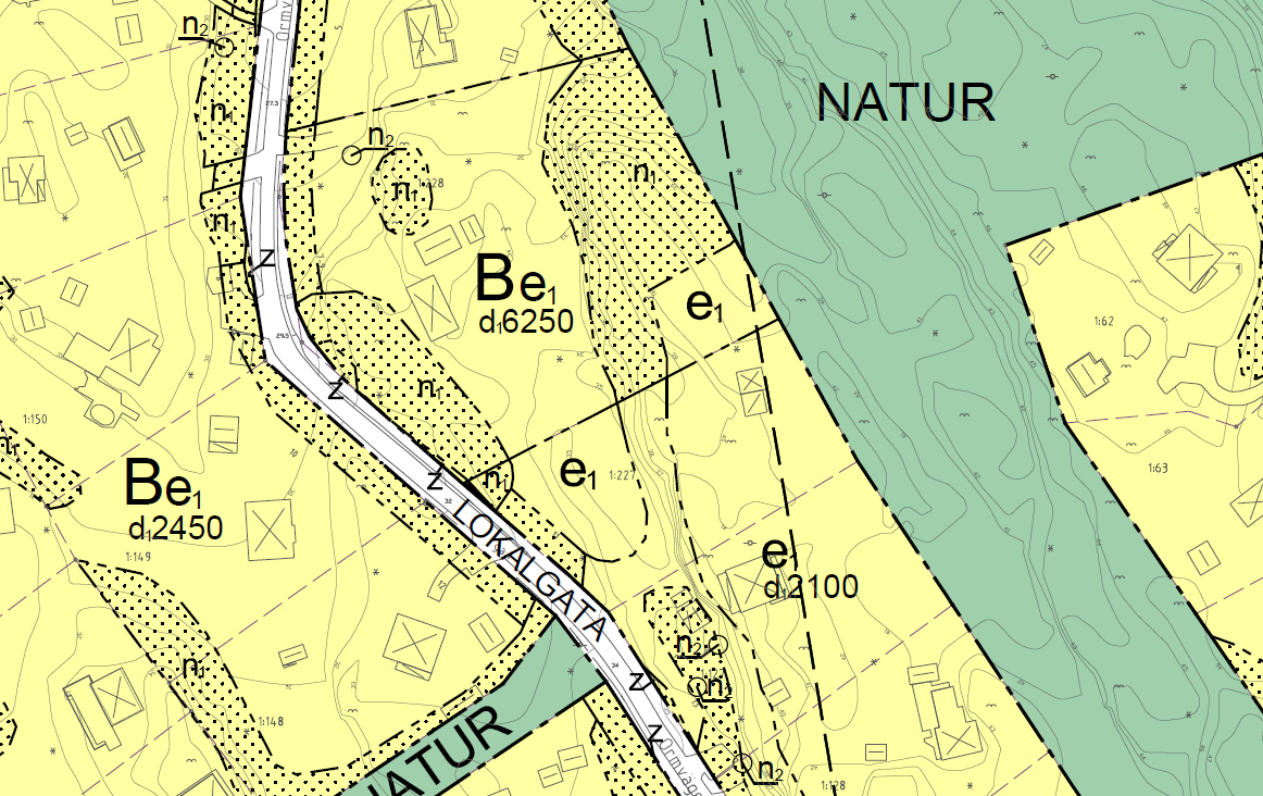 I översiktskarta (2) markerad med I Fastighetsreglering på mark mellan väg och privat fastighet