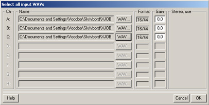 Figur 3.8 Signalen delas upp mellan högtalarna. Tryck på knappen All under Input channel WAV and FIR files, se Figur 3.9. Tryck på knappen WAV för kanal A och välj den *.