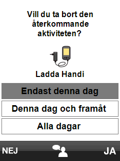 7. Ta bort aktivitet/timer För att ta bort en aktivitet/timer trycker man på den i Kalendervyn så att man kommer till Aktivitetsvyn. I Aktivitetsvyn trycker man på Ta bort-knappen.