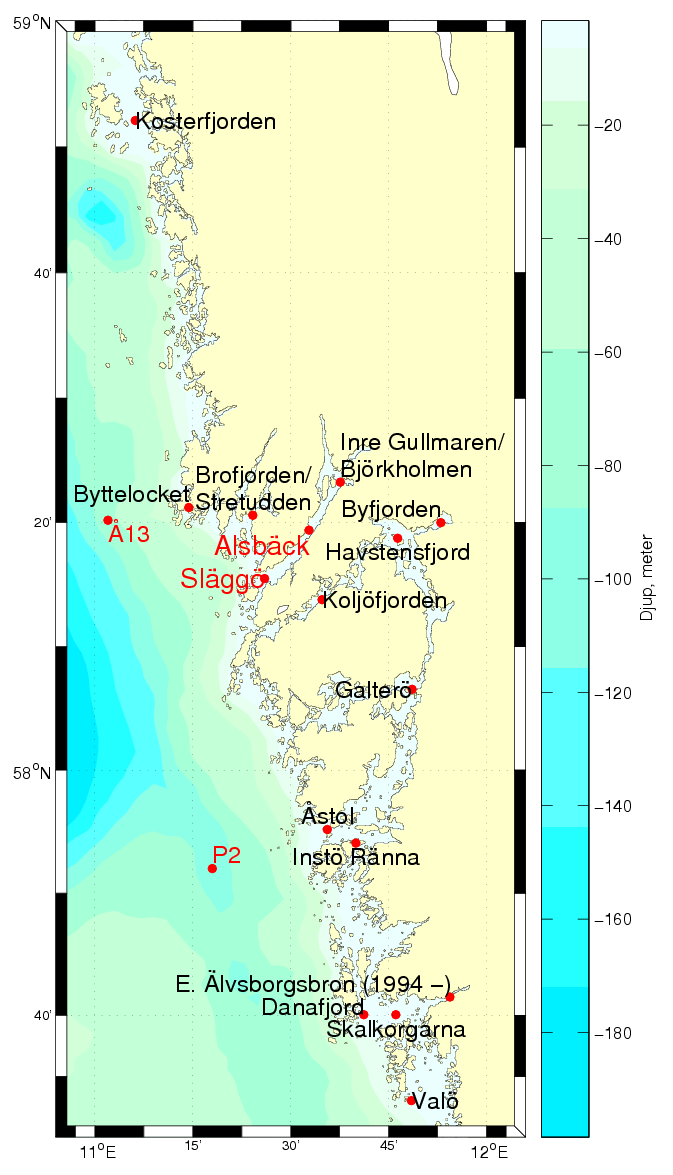 2 Bakgrund På uppdrag av Bohuskustens vattenvårdsförbund (BVVF) gjorde SMHI år 2004 en sammanställning och utvärdering av de hydrografiska mätningarna längs Bohuskusten, (Ref. 1).