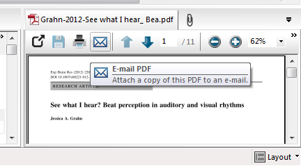För att skicka en enstaka referens, markera den, högerklicka och välj E-mail Reference eller välj att klicka på ikonen i granskningsfönstret för den sparade pdf-filen.
