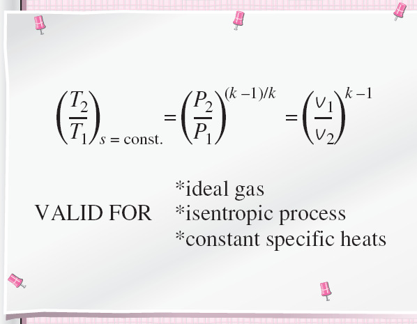 Isentropiska Processer hos Ideala Gaser Konstanta värmekapaciteter (Approximativ Analys) För en isentropisk process: s 2 -s 1 = 0.