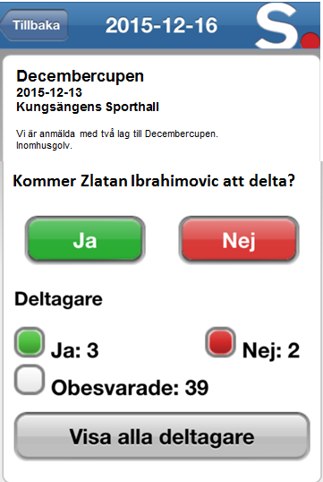 Kallelser till matcher via Sportnik app Steg 5: Kallelser Nya kallelser visas på Sportniks ingångs sida. Antalet obesvarade kallelser markeras i rött.