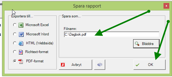 Välj plats där filen ska sparas ner samt namnge filen. Klicka på Spara.