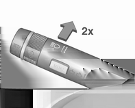 enligt illustrationen. Alternativt kan en krysskruvmejsel storlek tre användas vid inställningen. För att återställa för vänstertrafik vrids inställningselementen 1 / 2 varv medurs.