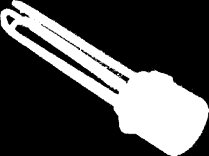 U-format element med kopplingsplugg i mässing Element I kopparnickel eller rostfritt stål AISI 321, ø8mm Standard spänning ~230 V : AISI 316L, Incoloy -800, Skruv med BSP-gänga i titan eller
