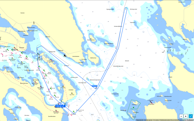 Bana 1, ca 18,5 nm Bana 2, ca 16,6 nm Söndag 31/7 seglas två banseglingar.