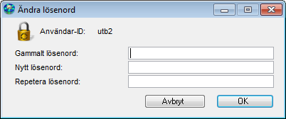 UTBILDNINGSMATERIAL 4(16) Bild 4: Dialogrutan för byte av lösenord I översta rutan, där det står Gammalt lösenord, fyller du i det lösenord du har NU, alltså det lösenord du vill byta ut.