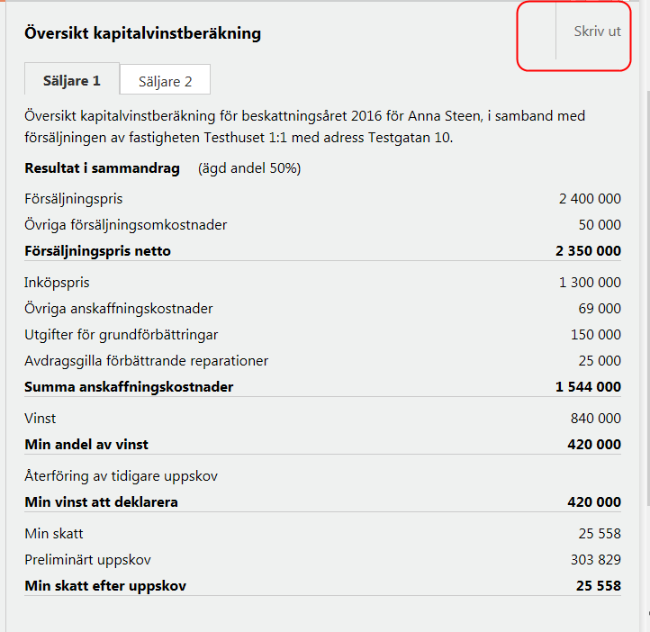 Resultat Till höger visas en resultatsida som ändras allteftersom du matar in data.