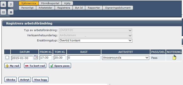 På så vis kan Självserviceanvändaren se vilken ersättning han/hon fick om ärendeloggen öppnas efter att ärendet skickats iväg.