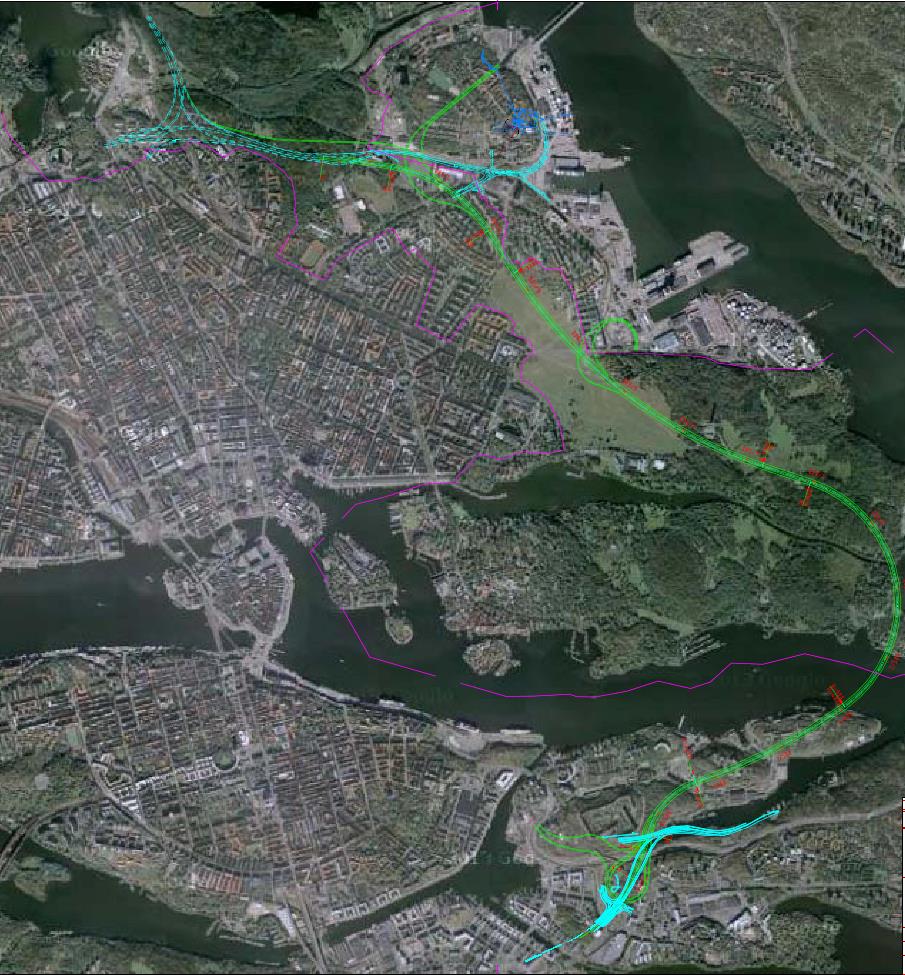 Huvudtunnlar har 3 körfält från påfart från Värmdöleden i Sickla till avfart mot Ropsten i norr. Övriga delar av huvudtunneln mot NL respektive SL har två körfält.