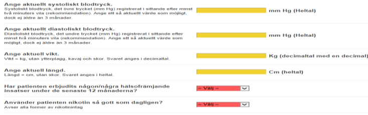 6. Fyll i frågeformuläret. Du kan välja att ha hjälptexter På eller Av 7. När du har fyllt i frågorna klickar du på Välj åtgärd och du hamnar då högst upp i formuläret (du kan även scrolla dit upp).