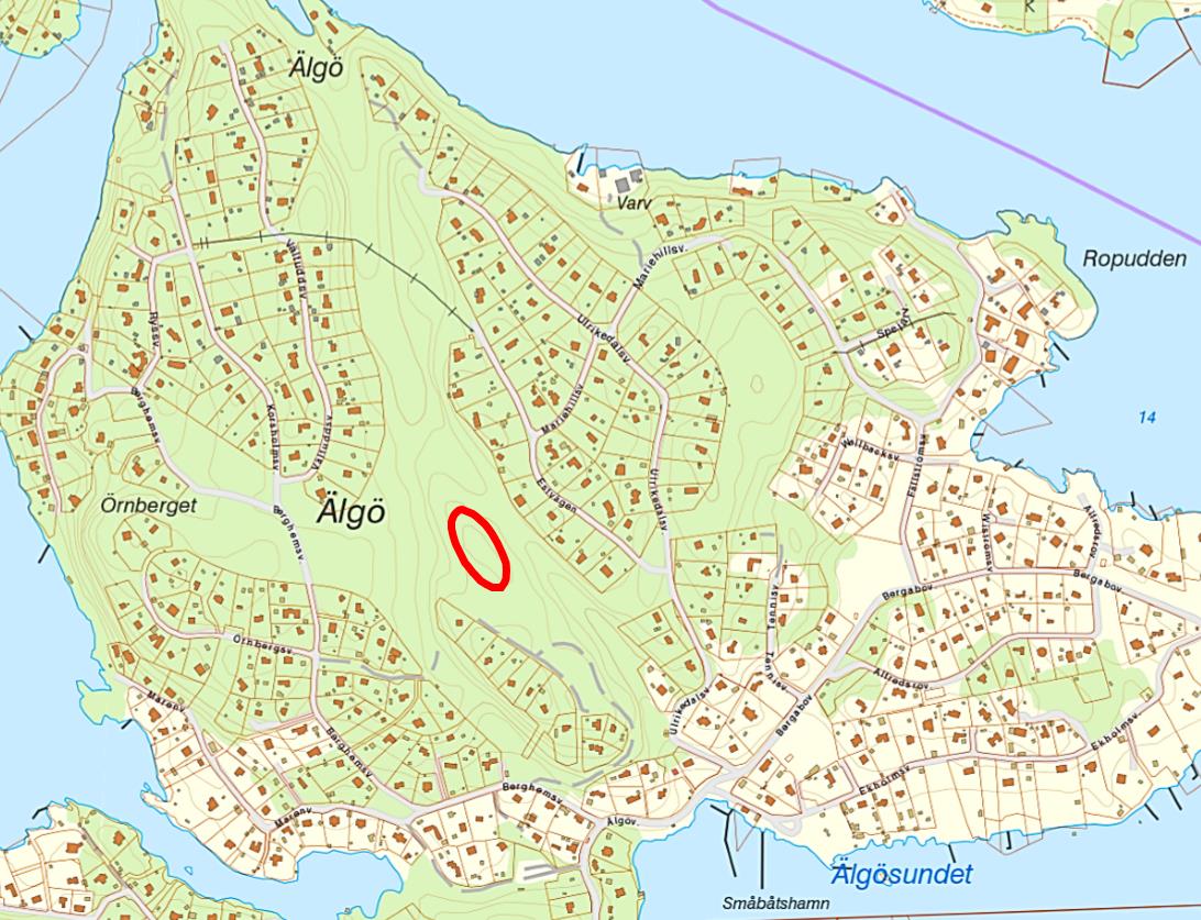 Planens syfte Detaljplanens syfte är att möjliggöra för uppförandet av en mobilmast med tillhörande område för teknikbodar inom ett obebyggt område med naturmark mitt på Älgö för att tillhandahålla