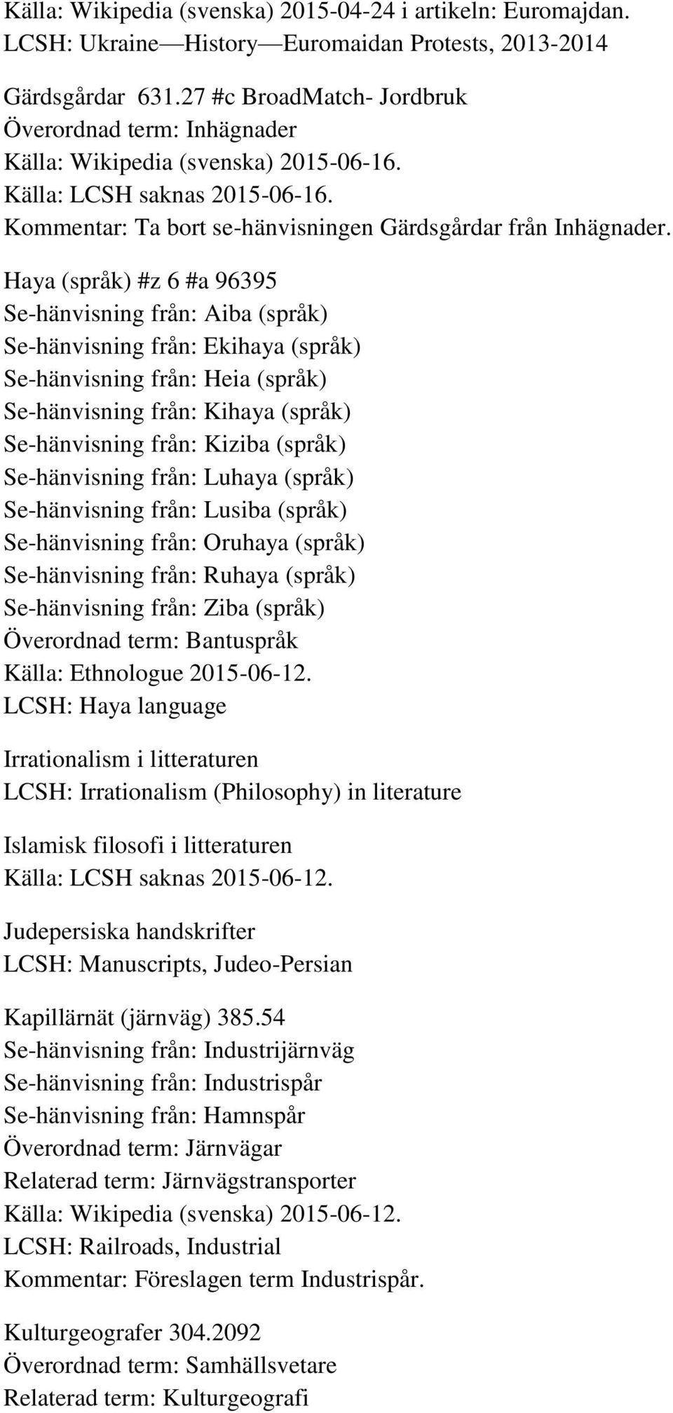 Haya (språk) #z 6 #a 96395 Se-hänvisning från: Aiba (språk) Se-hänvisning från: Ekihaya (språk) Se-hänvisning från: Heia (språk) Se-hänvisning från: Kihaya (språk) Se-hänvisning från: Kiziba (språk)