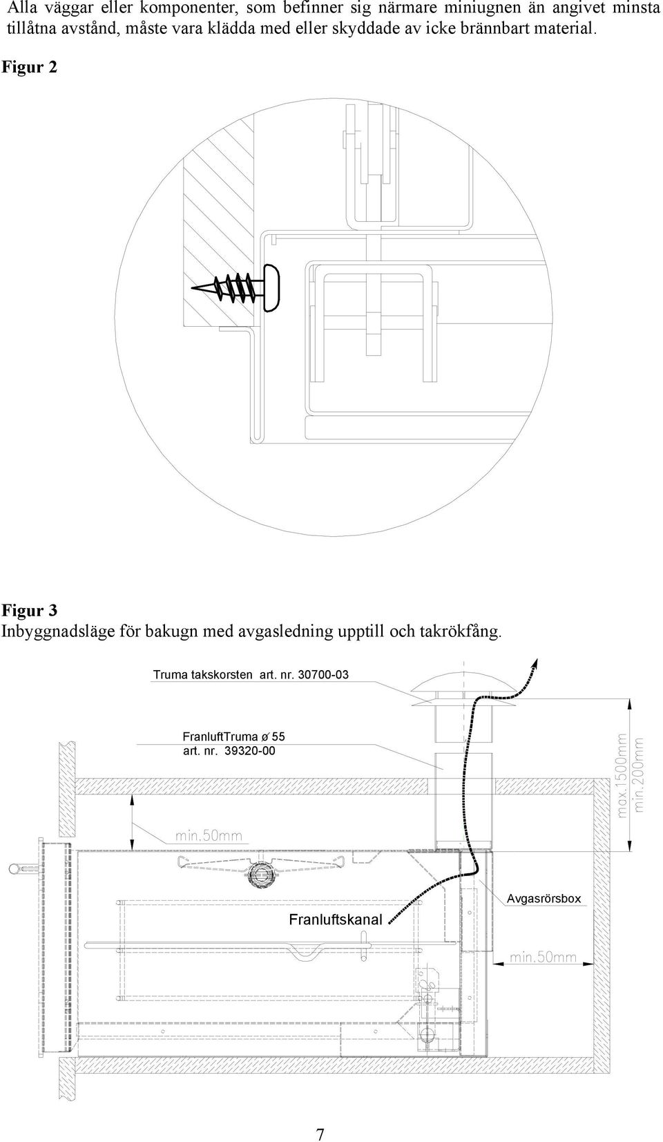 Figur 2 Figur 3 Inbyggnadsläge för bakugn med avgasledning upptill och takrökfång.