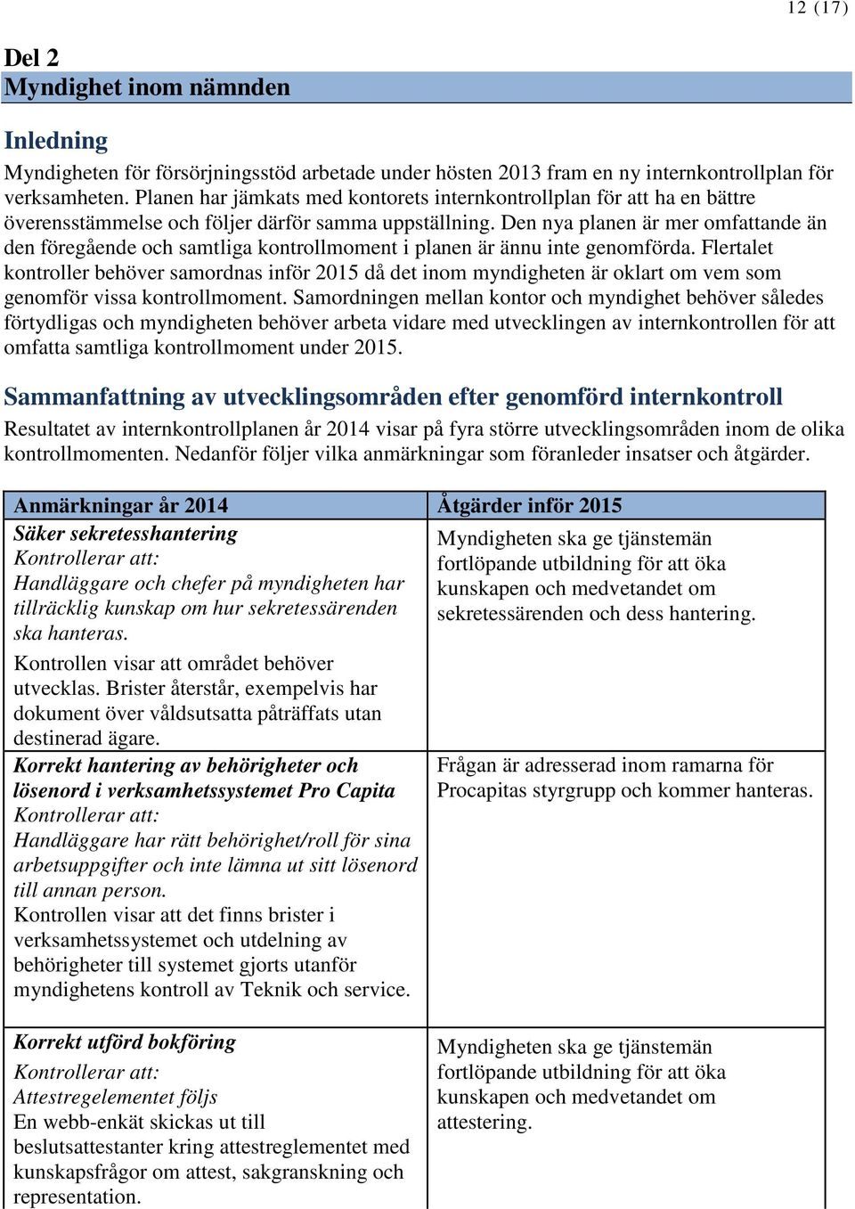 Den nya planen är mer omfattande än den föregående och samtliga kontrollmoment i planen är ännu inte genomförda.